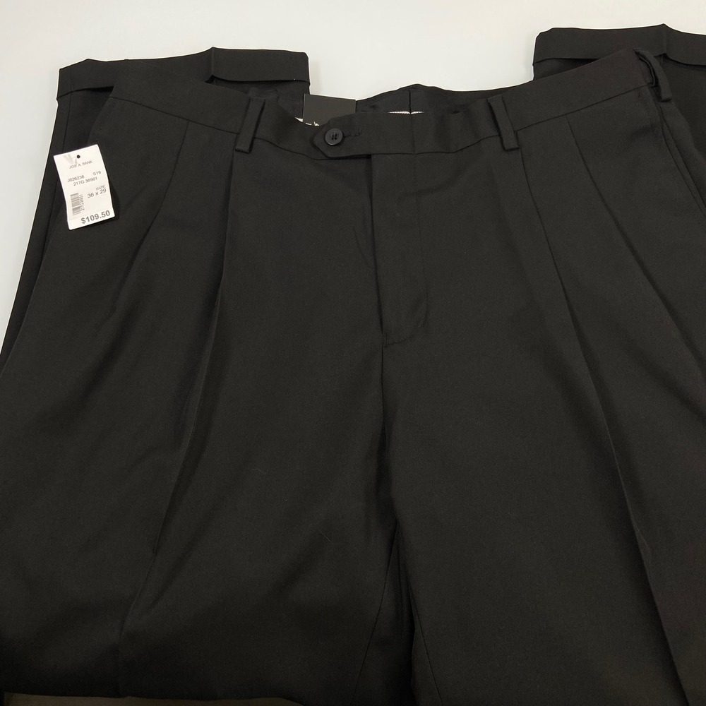 Jos A Bank Mens 36x29 Black Dress‎ Pants NEW Traveler Traditional Pleated Cuffed